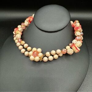 Vintage 1960s Signed Hong Kong Beaded Collar Necklace 29in